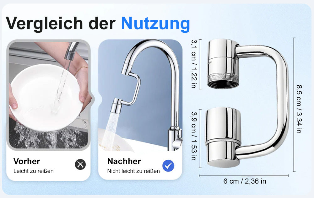 ✨ 1440° Drehbarer Wasserhahn-Aufsatz – Universal Schwenkarm für Bad & Küche (2 Strahlarten)