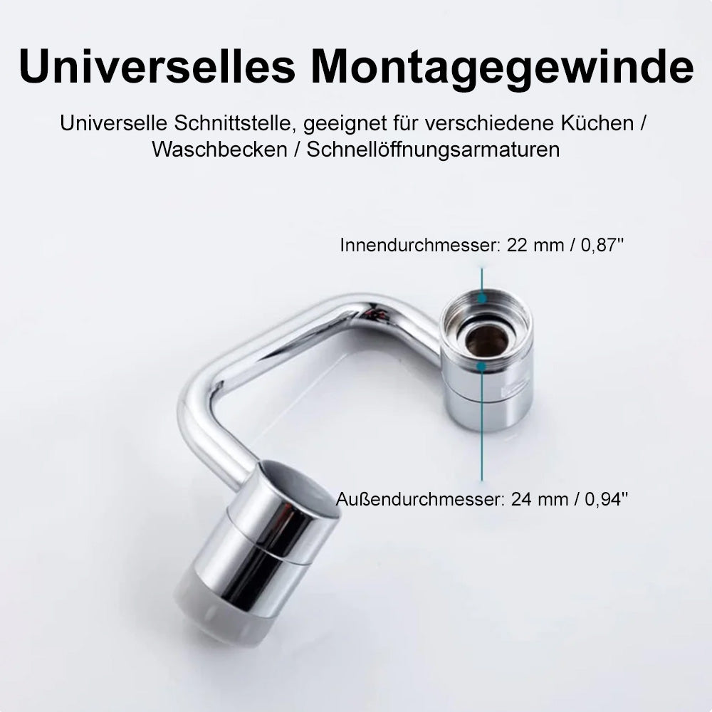 ✨ 1440° Drehbarer Wasserhahn-Aufsatz – Universal Schwenkarm für Bad & Küche (2 Strahlarten)