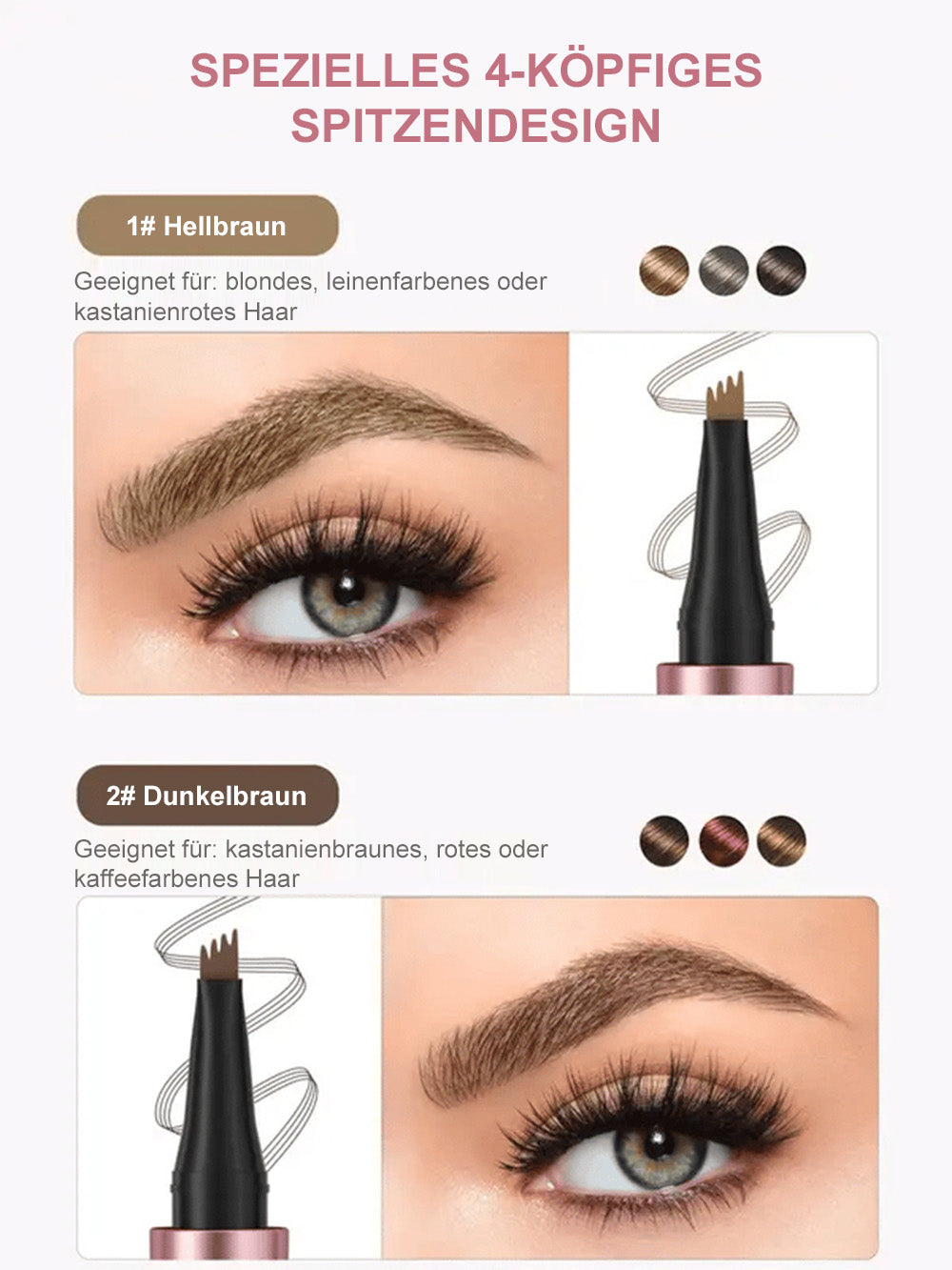🪄3D Microblading Augenbrauenstift (4 Spitzen) – Wasserfest, Wischfest & Natürlicher Look – 24h Halt