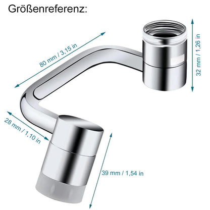 ✨ 1440° Drehbarer Wasserhahn-Aufsatz – Universal Schwenkarm für Bad & Küche (2 Strahlarten)
