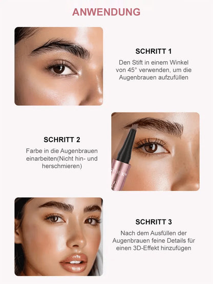 🪄3D Microblading Augenbrauenstift (4 Spitzen) – Wasserfest, Wischfest & Natürlicher Look – 24h Halt
