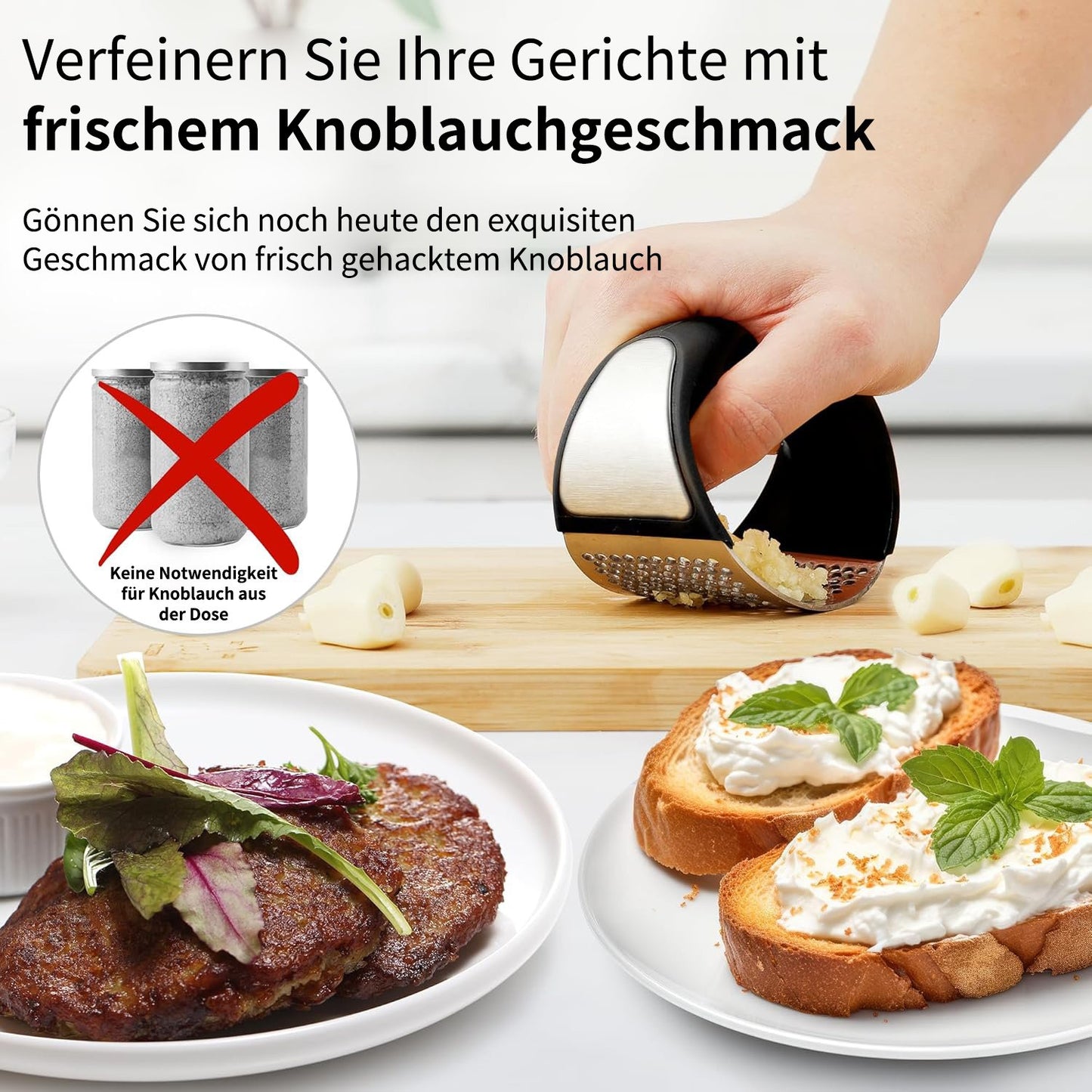 ✨ Profi Edelstahl Knoblauchpresse – Manuelle Wippe für Knoblauch & Ingwer (Spülmaschinenfest)